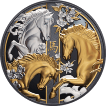 5 Unze Silber Jahr des Pferdes 2026 (Auflage: 888 | Black Proof | teilvergoldet)