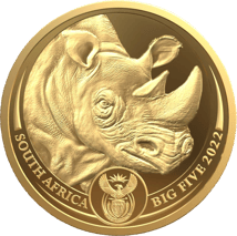 1 Unze Gold Big Five II Nashorn 2022 PP (Auflage: 500 | 3. Motiv | im Etui)