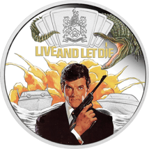 1 Unze Silber James Bond 007 Live and Let die 50. Jubiläum 2023 PP (Auflage: 5.000 | Polierte Platte | coloriert)