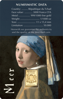 Gold Jan Vermeer Mädchen mit dem Perlenohrring Münze