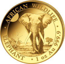 Gold Somalia Elefant First Struck Set 2025 (Auflage: 100 Stück)