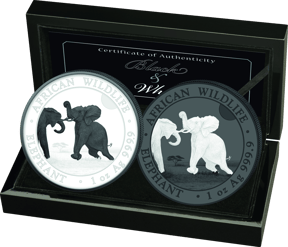Silber Somalia Elefant Black & White Set 2024 (Auflage: 500 | 2 Münzen)