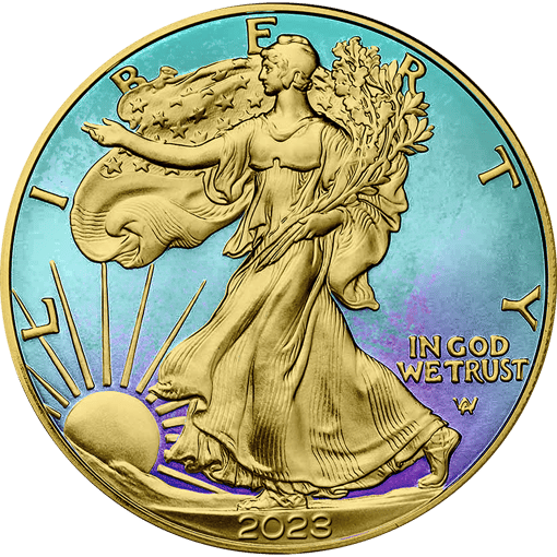 1 Unze Silber American Eagle 2023 Typ II Golden Purple (Auflage: 50 | teilvergoldet | coloriert)