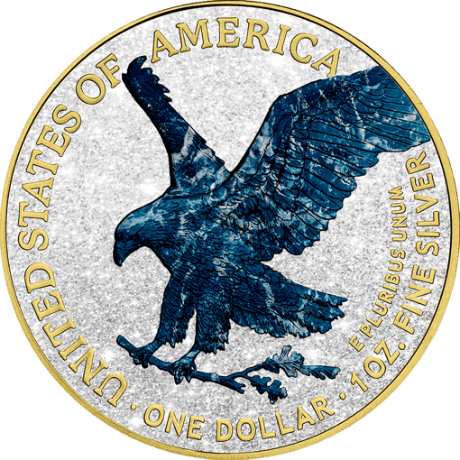 1 Unze Silber American Eagle 2024 Typ II 5 Elemente Wasser Iced Out (Auflage: 50 | teilvergoldet | coloriert)